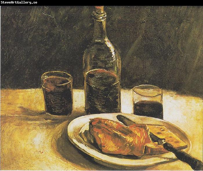 Vincent Van Gogh Still life with bottle, two glasses, cheese and bread